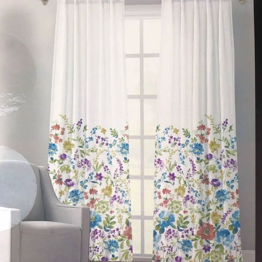 VALERI Floral Window Panels Drapes Curtains 50x96 Grannycore Cottage Colorful